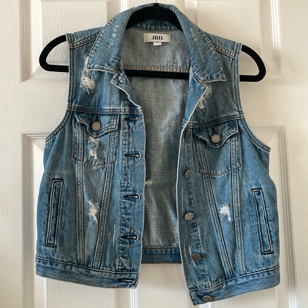 Just black denim blue jean vest distressed rocker biker punk chic